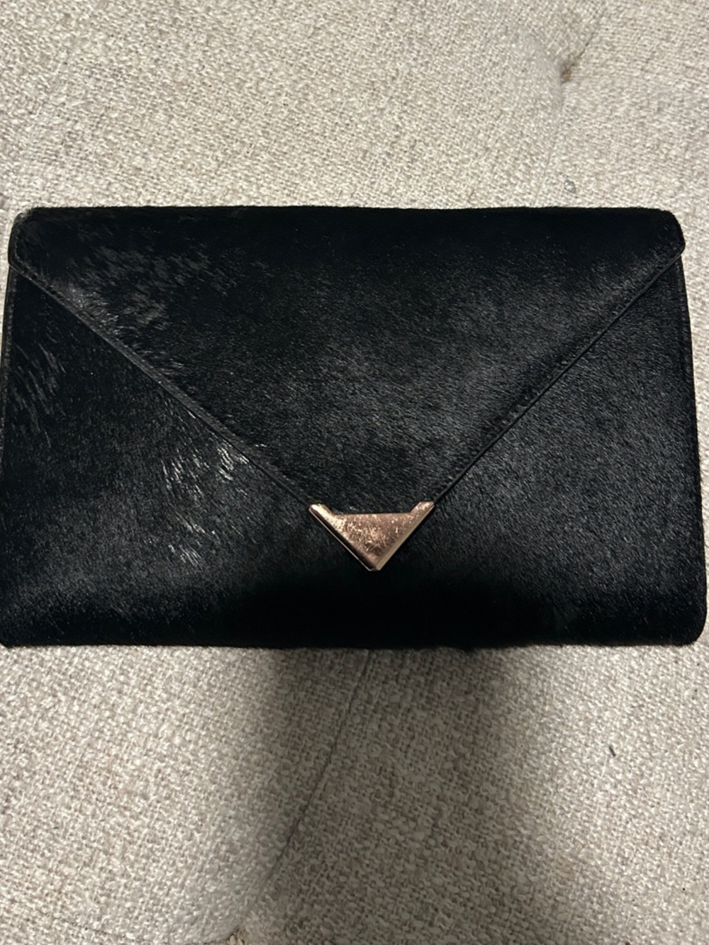 Alexander Wang Black Haircalf Envelope Clutch with Gold Triangle Hardware